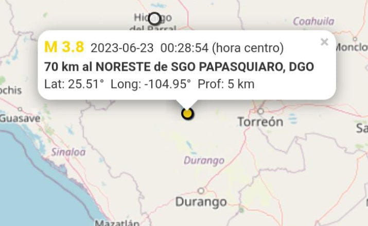 Tembló durante la madrugada en Indé, Durango