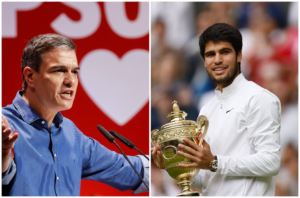 Pedro Sánchez celebra primera victoria de Alcaraz en Wimbledon