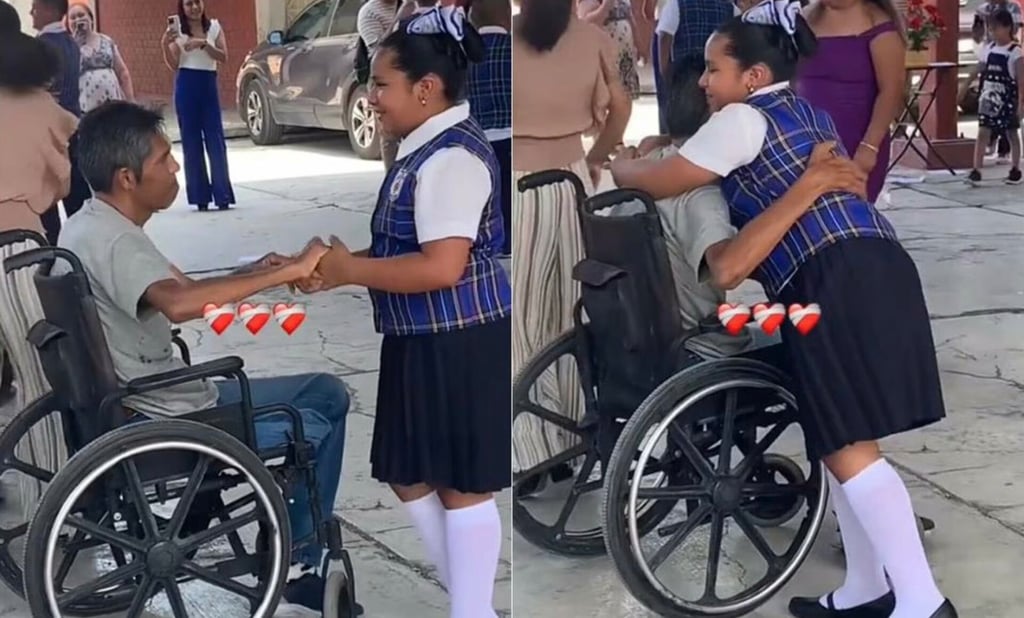Papá en silla de ruedas baila con su hija en la escuela y conmueve en redes sociales