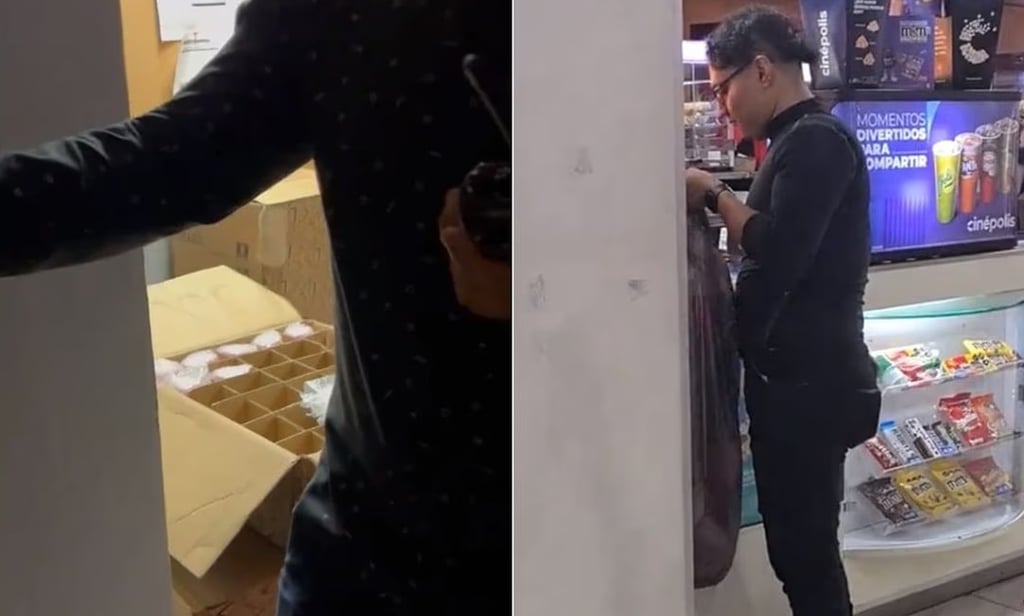 VIDEO: Exhiben a supuestos empleados de cine por quedarse con vasos de Barbie