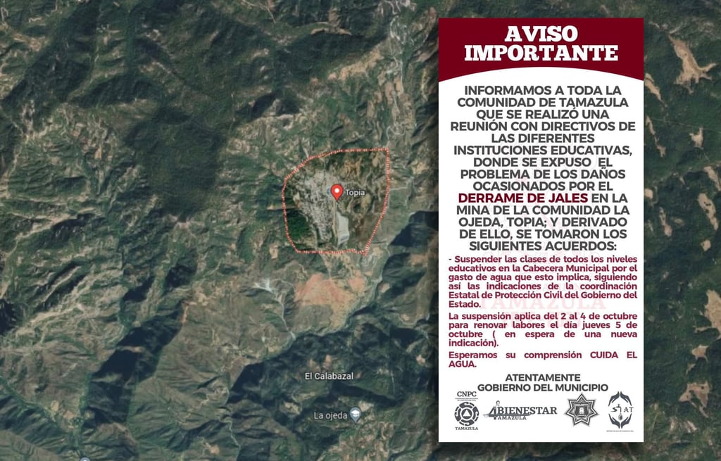 Suspenden clases en Tamazula por derrame de presa de jales