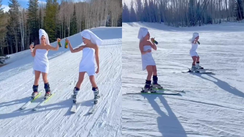 La influencer venezolana Lele Pons está disfrutando sus vacaciones de temporada en Aspen, Colorado (Estados Unidos). Con el buen humor que la caracteriza, ha estado compartiendo algunos momentos de diversión en sus redes sociales y en uno de ellos se le puede ver junto a la cantante brasileña Anitta, ambas esquiando y haciendo un brindis con champán, envueltas en toallas blancas y como recién salidas de la ducha.