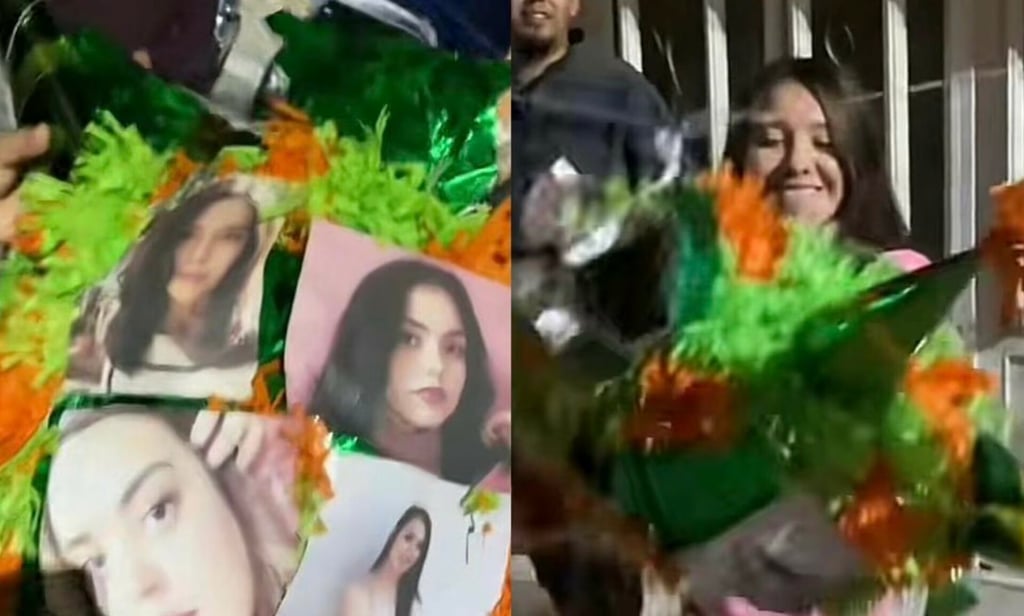 Jóvenes celebran posada navideña rompiendo piñata con fotografías de sus exparejas