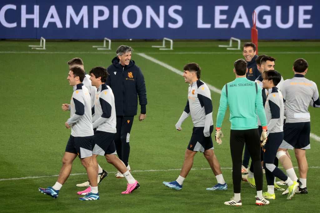 Entrenamiento del Paris Saint Germain previo al partido ante la Real Sociedad.