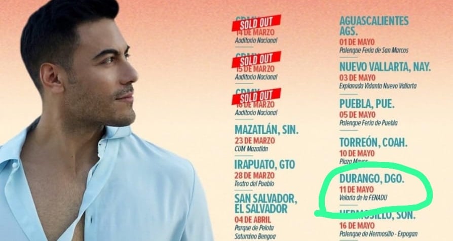 Confirmado: Carlos Rivera sí vendrá a Durango