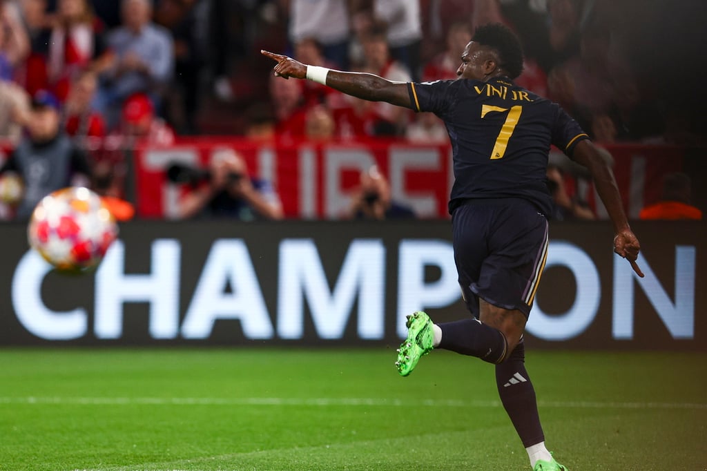 Festejo. Vinícius Junior celebra tras marcar el segundo gol del Real Madrid ante el Bayern Múnich en las semifinales de la Liga de Campeones,