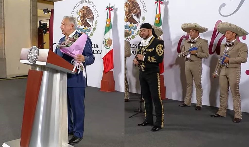 Con flores y mariachi, AMLO felicita a las mamás de México 