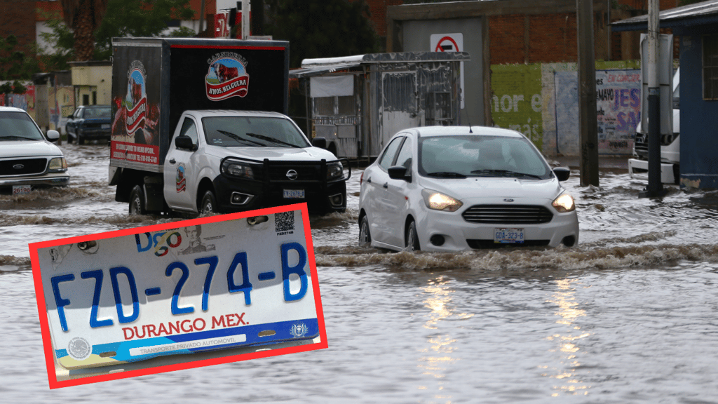 Tras lluvia, conductor pide apoyo para encontrar placa extraviada en Durango