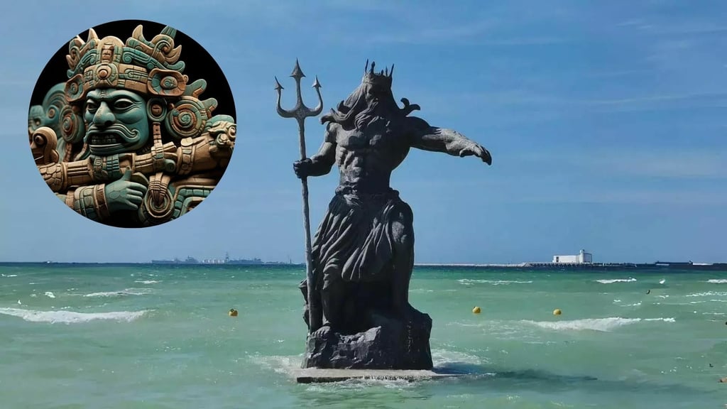 Convocan a destruir estatua de Poseidón en Yucatán; lo culpan de las inundaciones