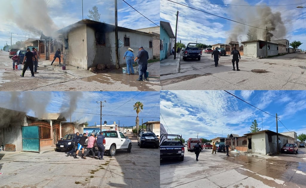 Auxilio. Policías ayudaron a sofocar un incendio de una vivienda en el municipio de Santa Clara.