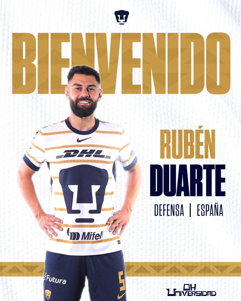 Oficial. A través de sus cuentas oficiales de redes sociales, la directiva de los Pumas confirmó la contratación del lateral izquierdo español Rubén Duarte.