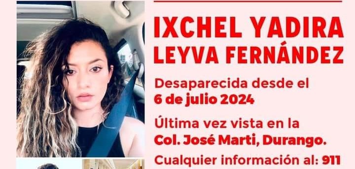Extraoficial: Localizan sin vida a Ixchel, duranguense desaparecida desde el 06 de julio 