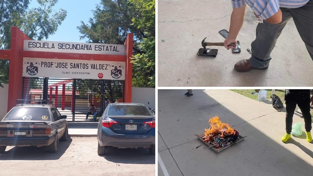 Sí se destruyen y queman celulares en la secundaria José Santos Valdez, pero bajo reglamento
