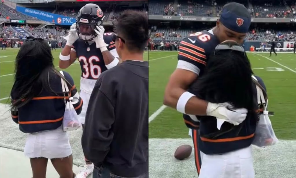 Simone Biles protagoniza amoroso momento con Jonathan Owens previo al Rams vs Bears en la NFL