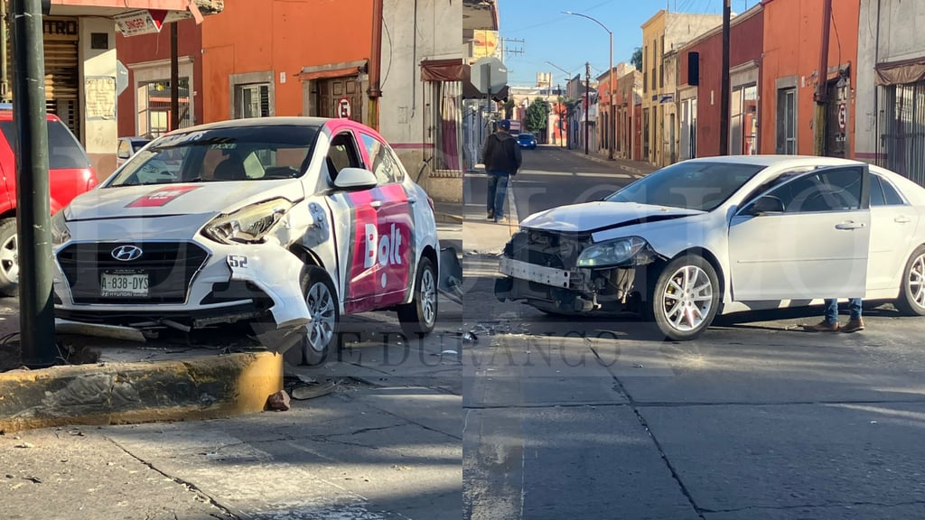 Taxi y coche particular chocan en avenida 20 de Noviembre por omisión de alto