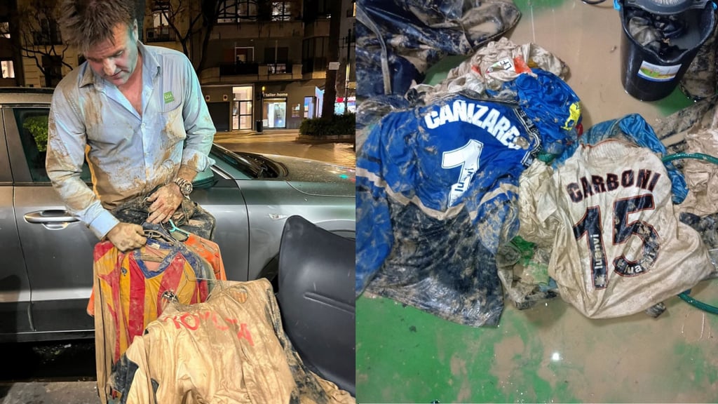 Aficionado  salva sus jerseys de las inundaciones provocadas por DANA