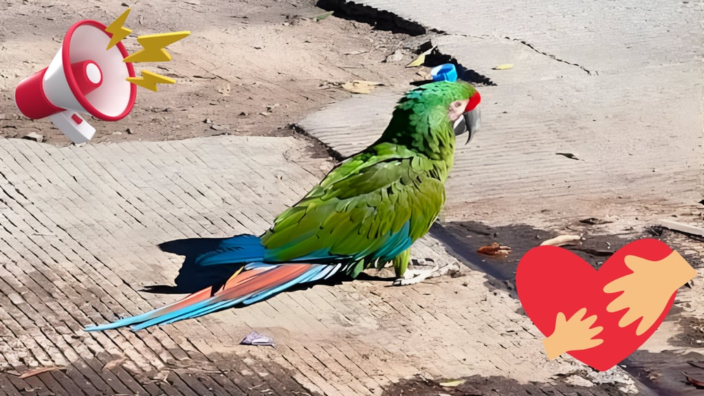 Guacamaya ‘pide ayuda’ para regresar a su hogar en la ciudad de Durango