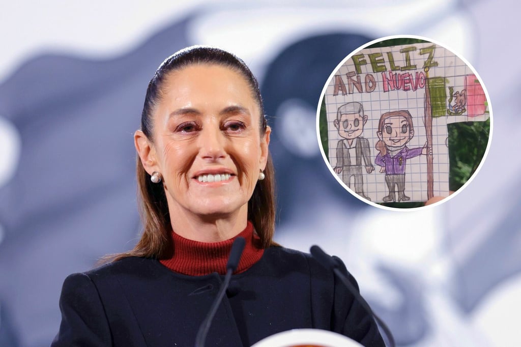 'Nuestros mejores deseos para todas y todos', Sheinbaum comparte dibujo con AMLO