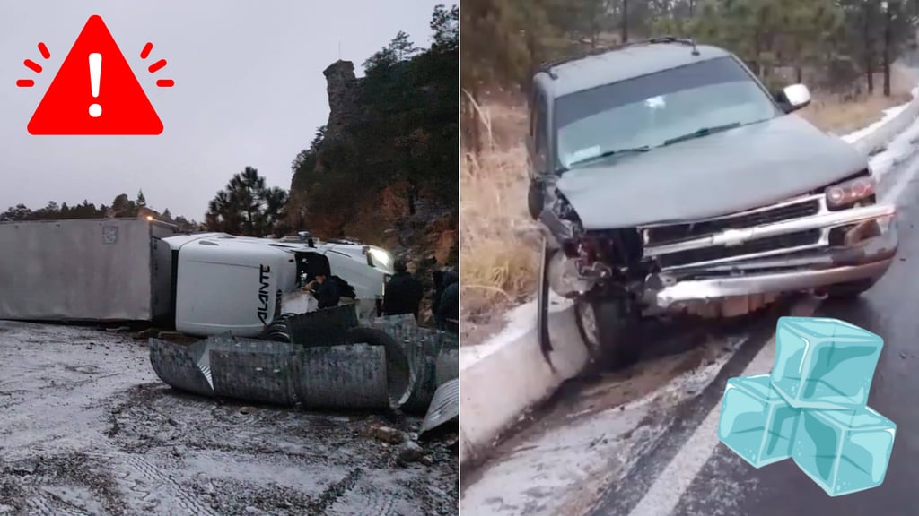 Se accidentan tráiler y camioneta por hielo en carreteras Durango-Mazatlán