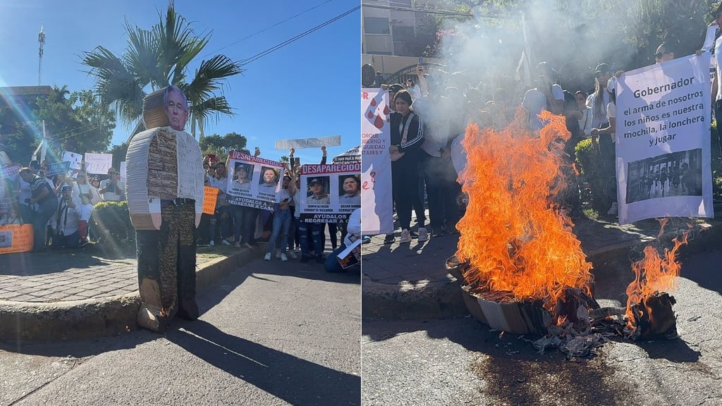 Segunda marcha por la paz en Culiacán: Queman piñata con figura del gobernador Rocha Moya