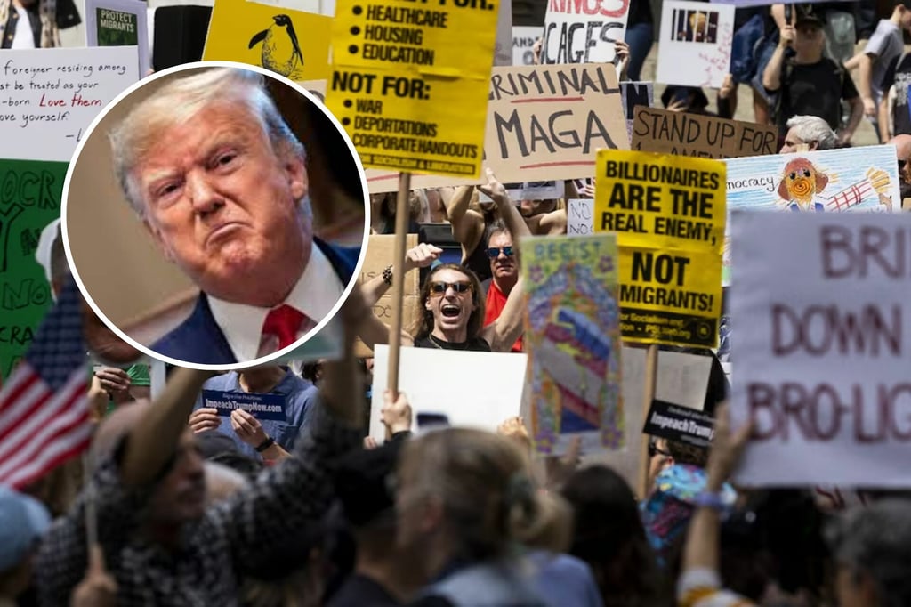 Miles de personas protestan en EU contra Trump en defensa de la democracia