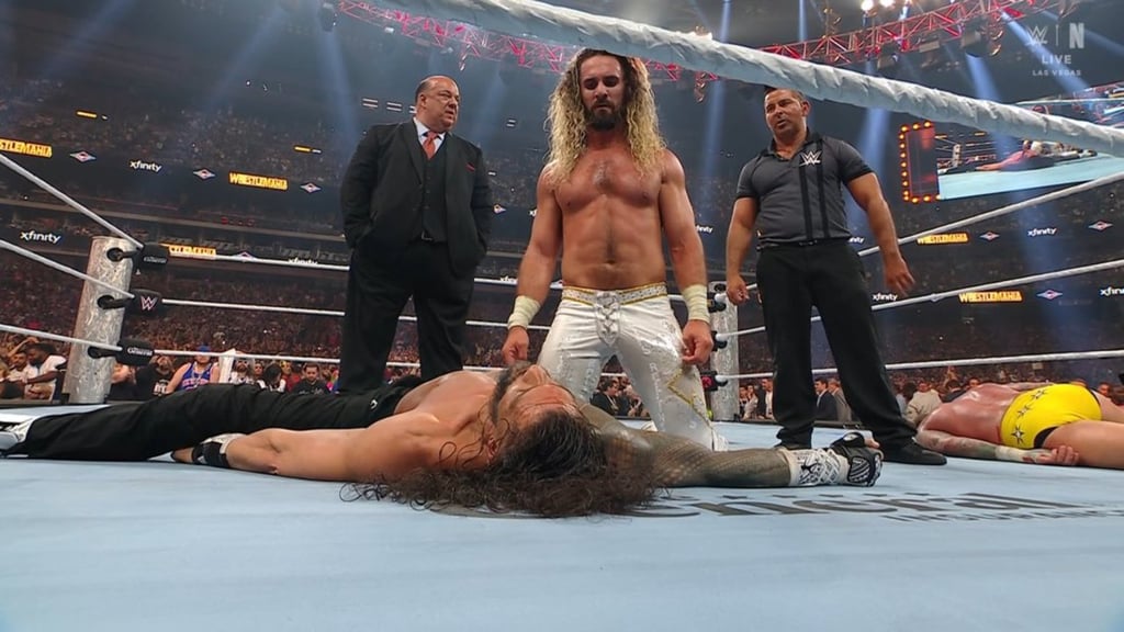 Traición. Con Paul Heyman ayudando a Seth Rollins terminó la noche 1 de Wrestlemania 41, con expectativa por los aires.