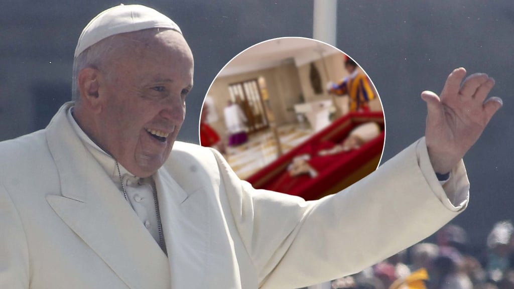 Revelan las primeras imágenes del Papa Francisco en su féretro