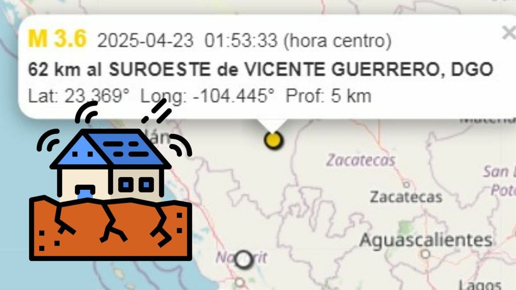 Durango registra un sismo de 3.6 grados en la escala de Richter
