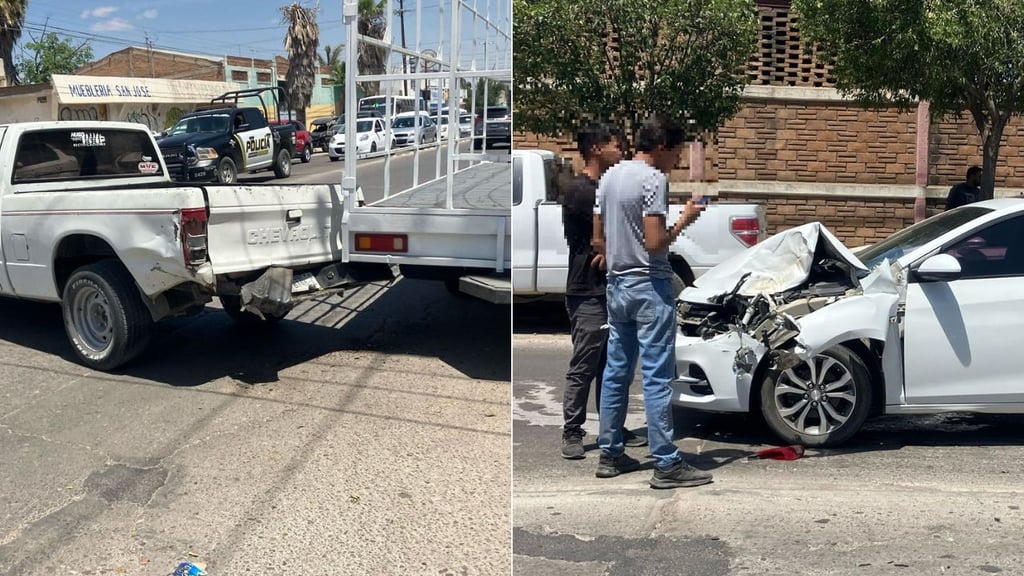 Choque entre camioneta y vehículo en Nazas dejó fuertes daños y tráfico en la zona