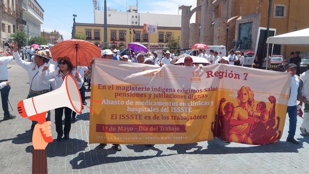 Maestros indígenas de Durango exigen atención médica digna durante desfile del 1 de mayo