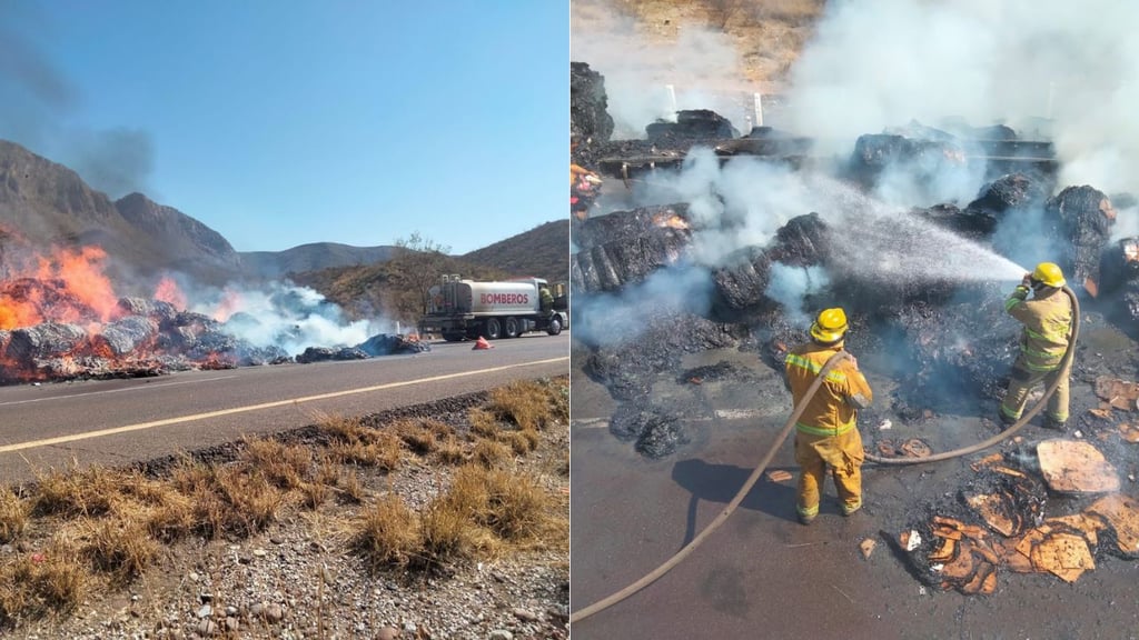 Tráiler cargado con cartón se incendia sobre la Durango-Gómez Palacio