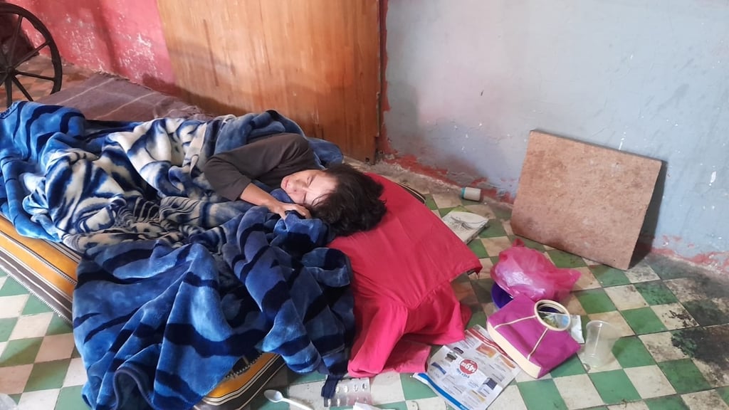 Postrada. No puede levantarse y permanece acostada todo el día; dice que no le gusta quedarse sola.