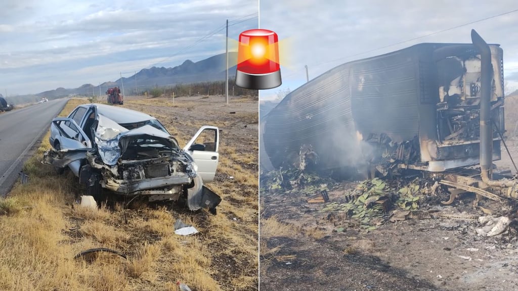 Tráiler se incendia tras choque con vehículo en Cuencamé; conductores no fueron localizados
