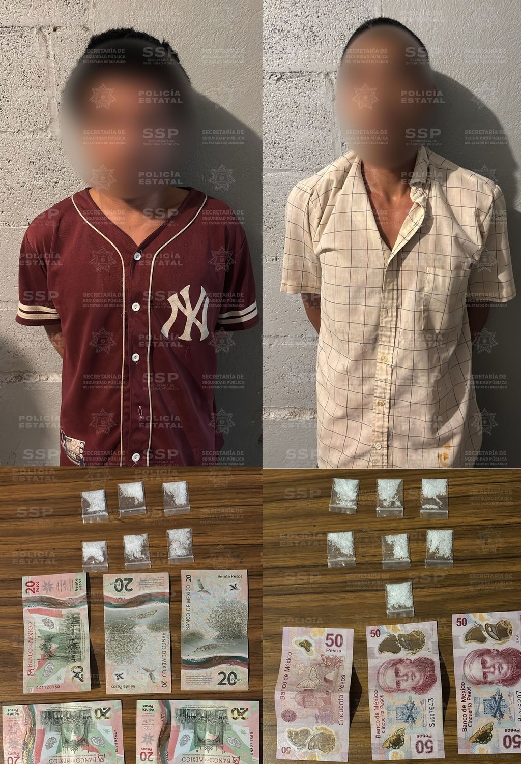 Labor. Policías estatales aseguraron a dos varones con 'cristal', con fines de venta, en Gómez Palacio.