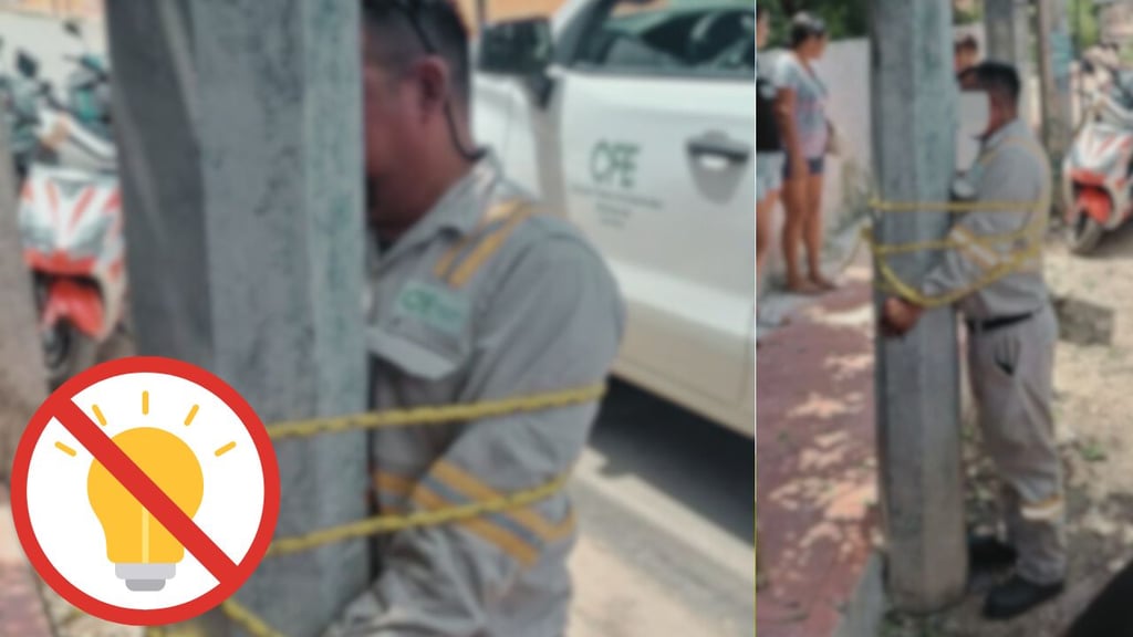 Vecinos enojados amarran a trabajador de la CFE tras quedarse 12 horas sin luz