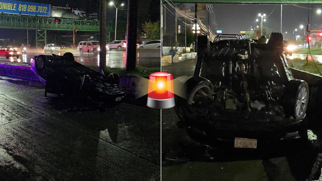Pavimento mojado provoca volcadura de vehículo en bulevar Francisco Villa