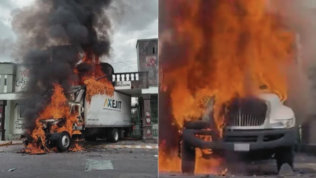 Normalistas de Ayotzinapa derriban puerta del Campo Militar 1 e incendian camión