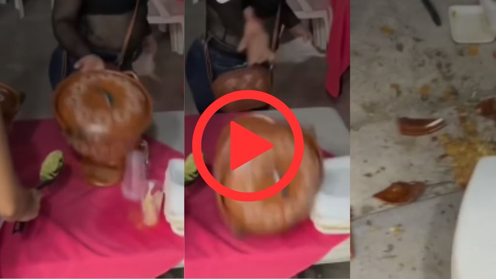 ‘Lady hambreada’ se enoja al no recibir más tacos y tira olla con comida en Mazatlán | VIDEO