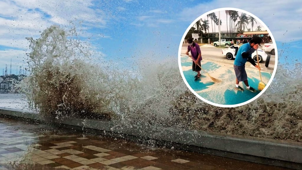 Huracán 'Priscilla': retiran 42 m³ de arena de malecón y banquetas de Mazatlán