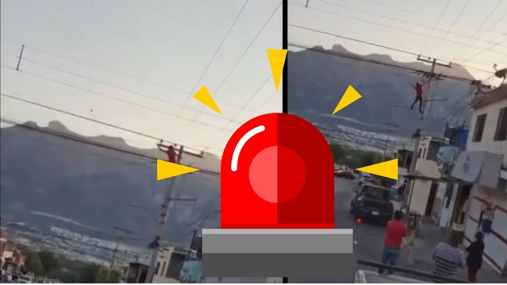 Hombre trepa poste de luz y recibe una fuerte descarga eléctrica | VIDEO