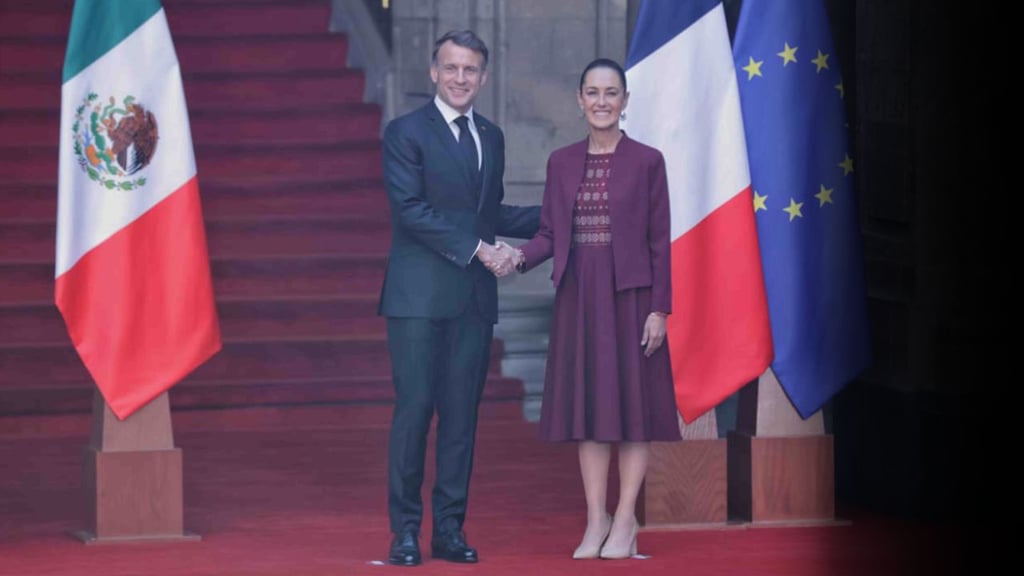 Claudia Sheinbaum recibe a Emmanuel Macron en Palacio Nacional
