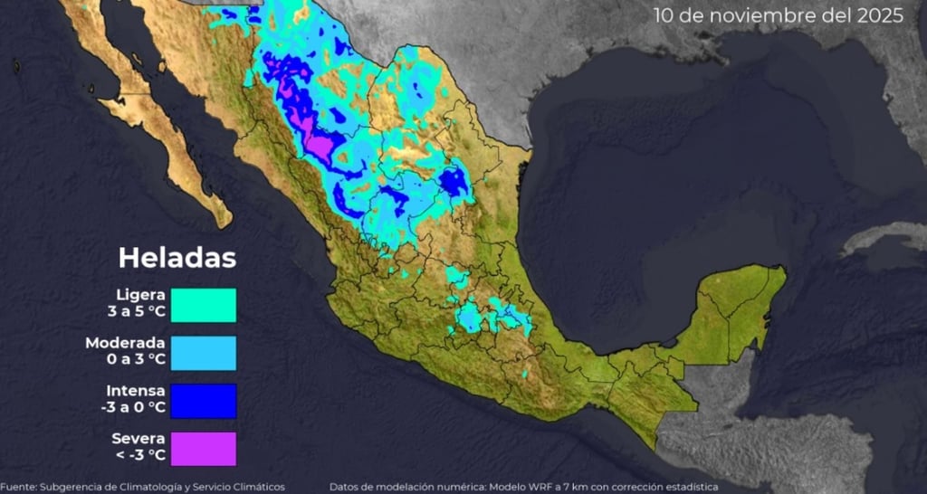 Datos. Este mapa ofrece detalles más claros de lo que se espera para este lunes 10 de noviembre en el país y en Durango.