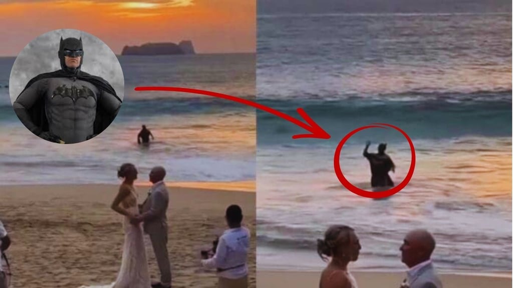 'Batman' sale del mar cuando se celebraban una boda; ¿México o IA? Preguntan en redes