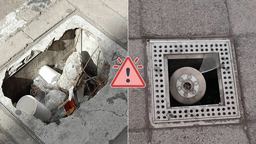 Lámparas y registros, obstáculos para peatones en el Centro Histórico de Durango