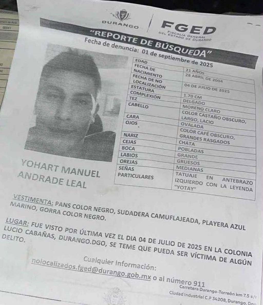 Investigación. Es de Durango, pero lo buscan en Zacatecas, Jalisco y Sinaloa.