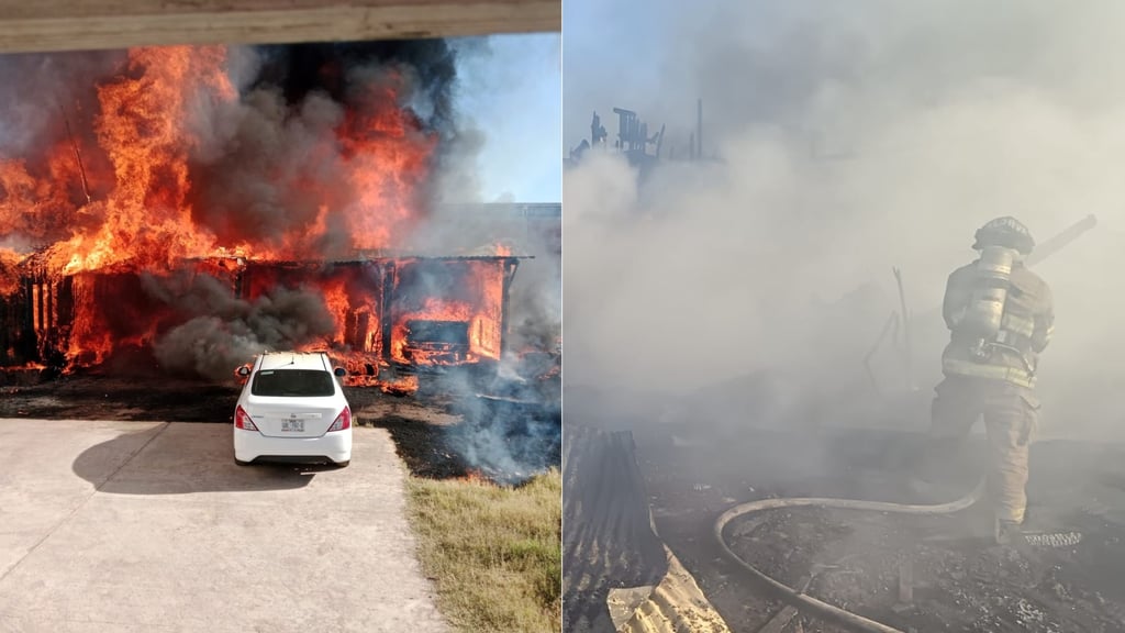 Fuerte incendio consume bodega de constructora y dos vehículos en Durango