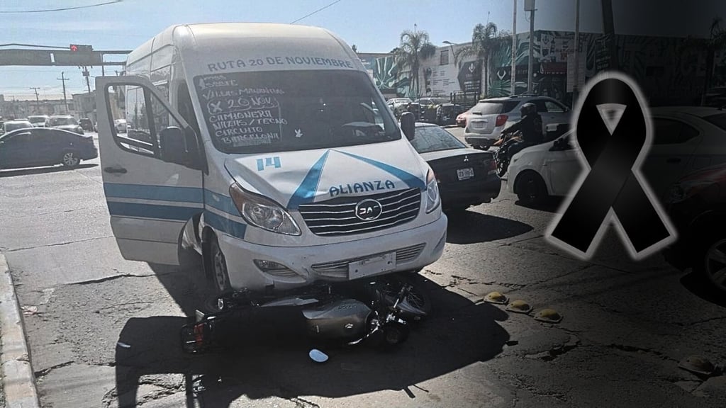 Motociclista muere tras ser impactado por combi de ruta urbana en Nazas y Canelas