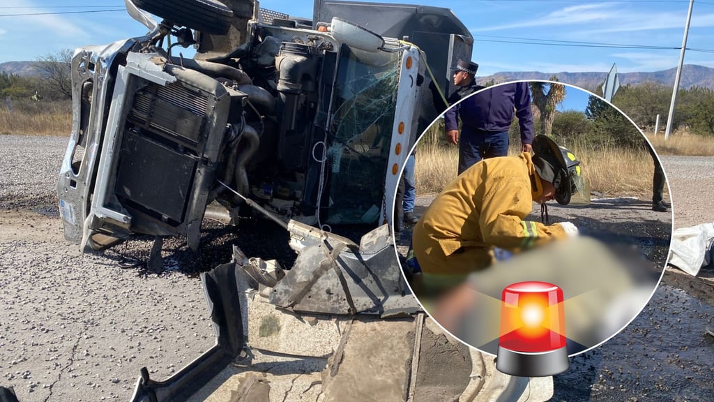 Volcadura de camión de carga por carretera a Parral deja a conductor lesionado