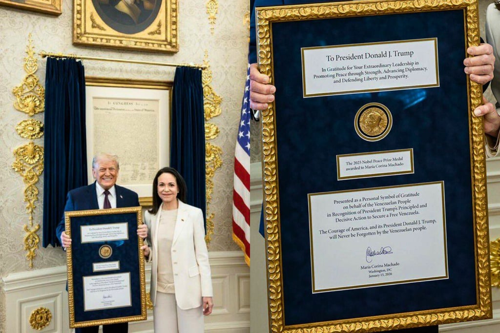 Trump presume que María Corina Machado le obsequió su Nobel de la Paz; 'un gesto maravilloso', dice