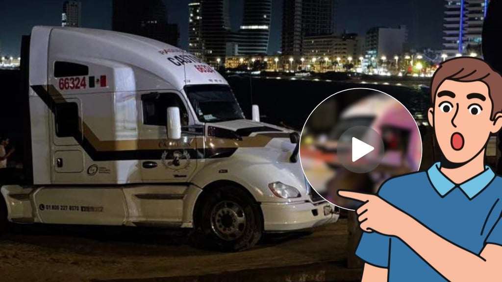 Conductor ingresa a playa de Mazatlán con todo y tráiler; se vuelve viral tras quedarse atorado